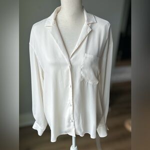 Worthington Elegant White Button-Up Blouse see-through SIZE L